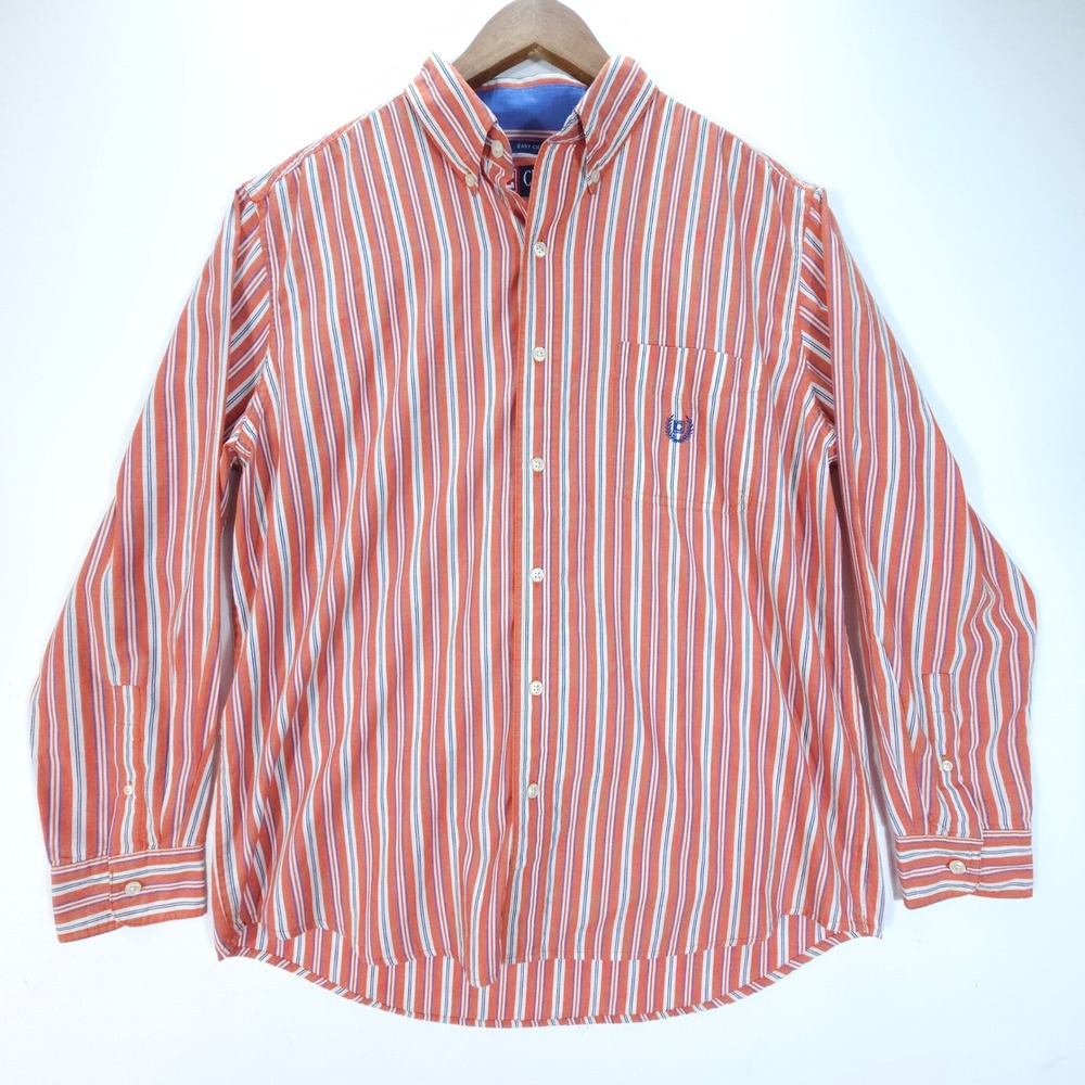 Chaps Shirt Mens L Orange Striped Y2K Button Down Long‎ Sleeve Pocket Preppy